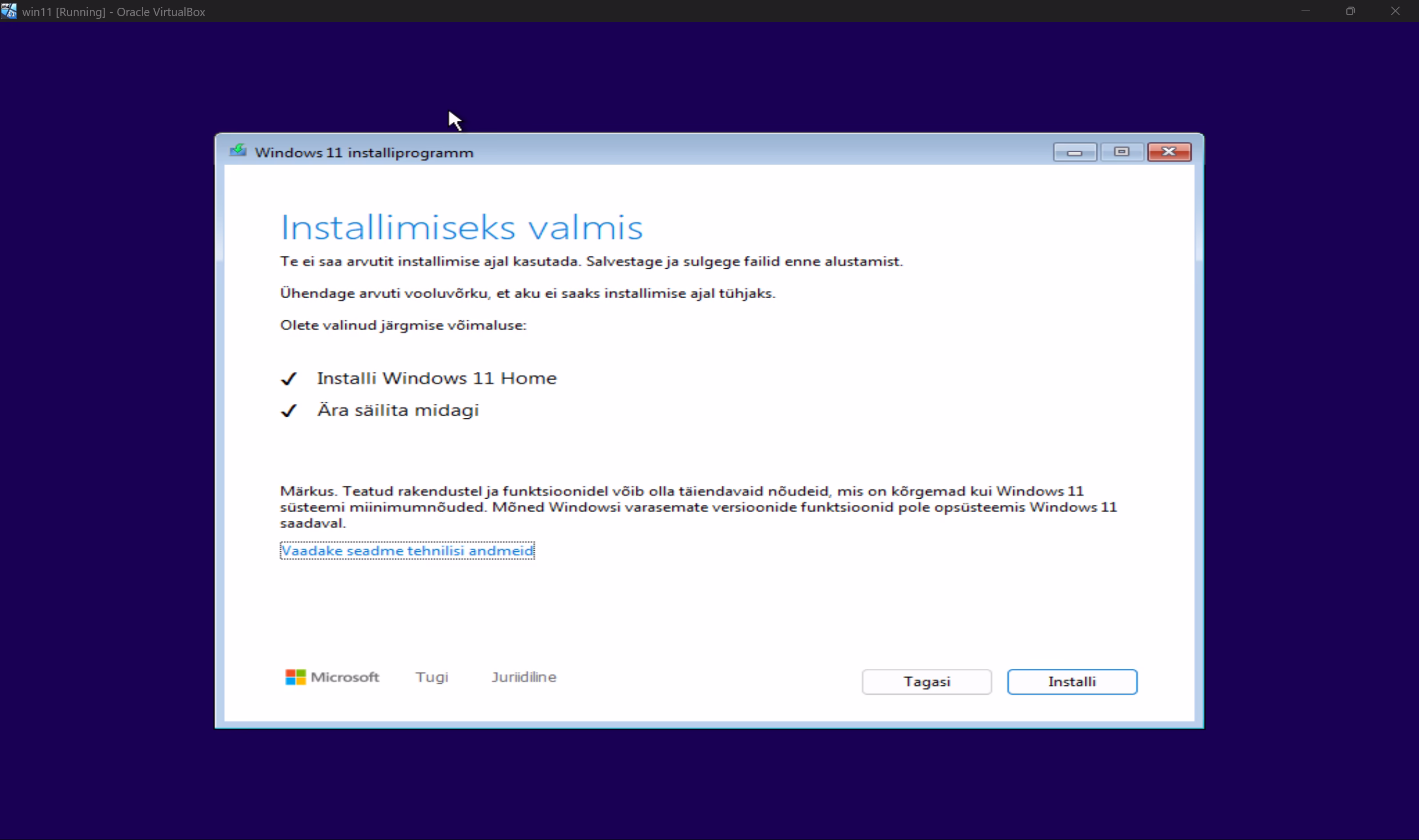 Windows 11 installi alustamiseks valmis